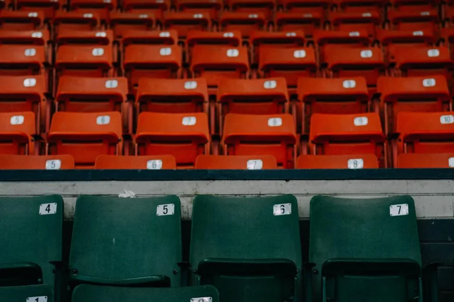 Numbered seats in a sports stadium